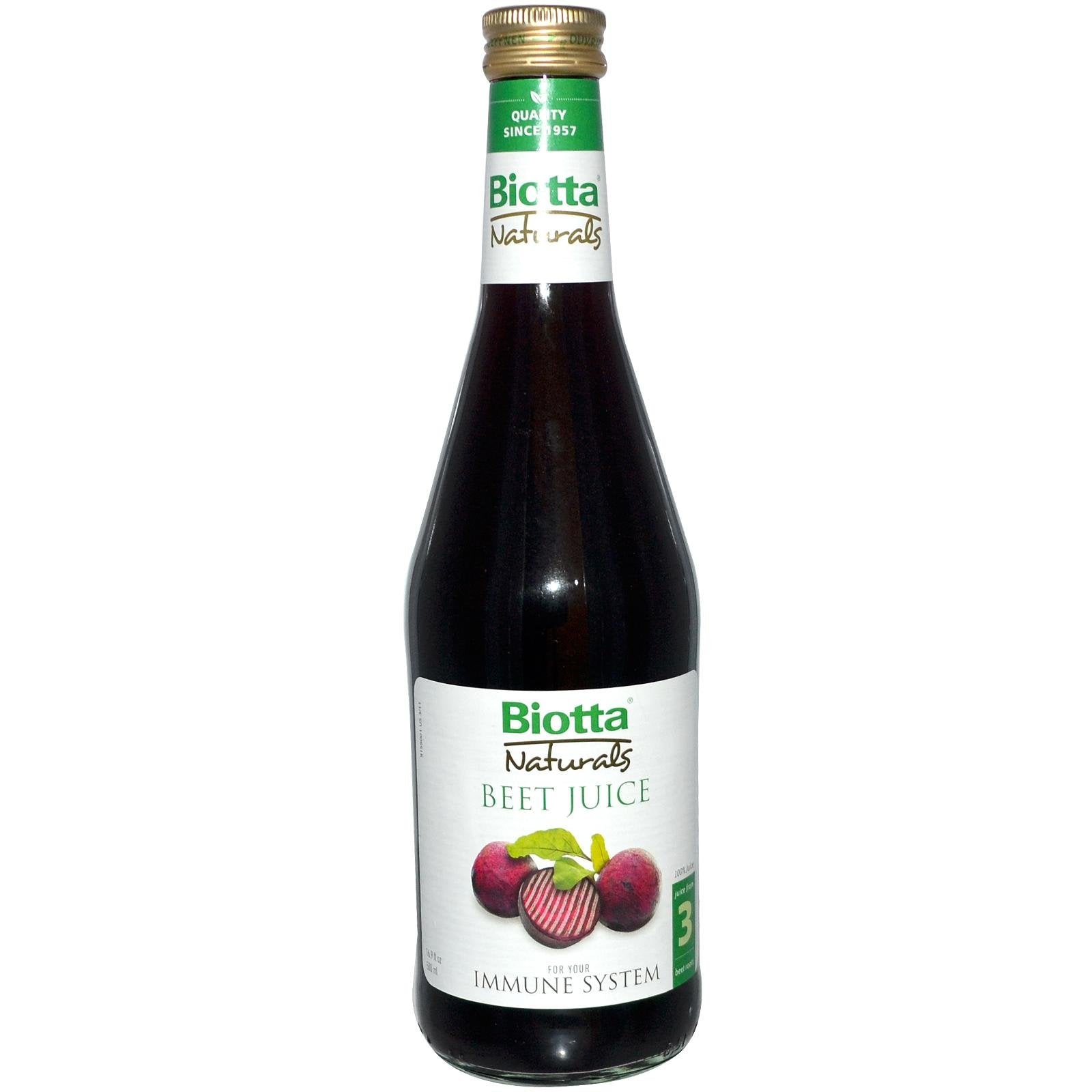 Biotta beet juice bottle 16.9 oz, vibrant juice for daily wellness.