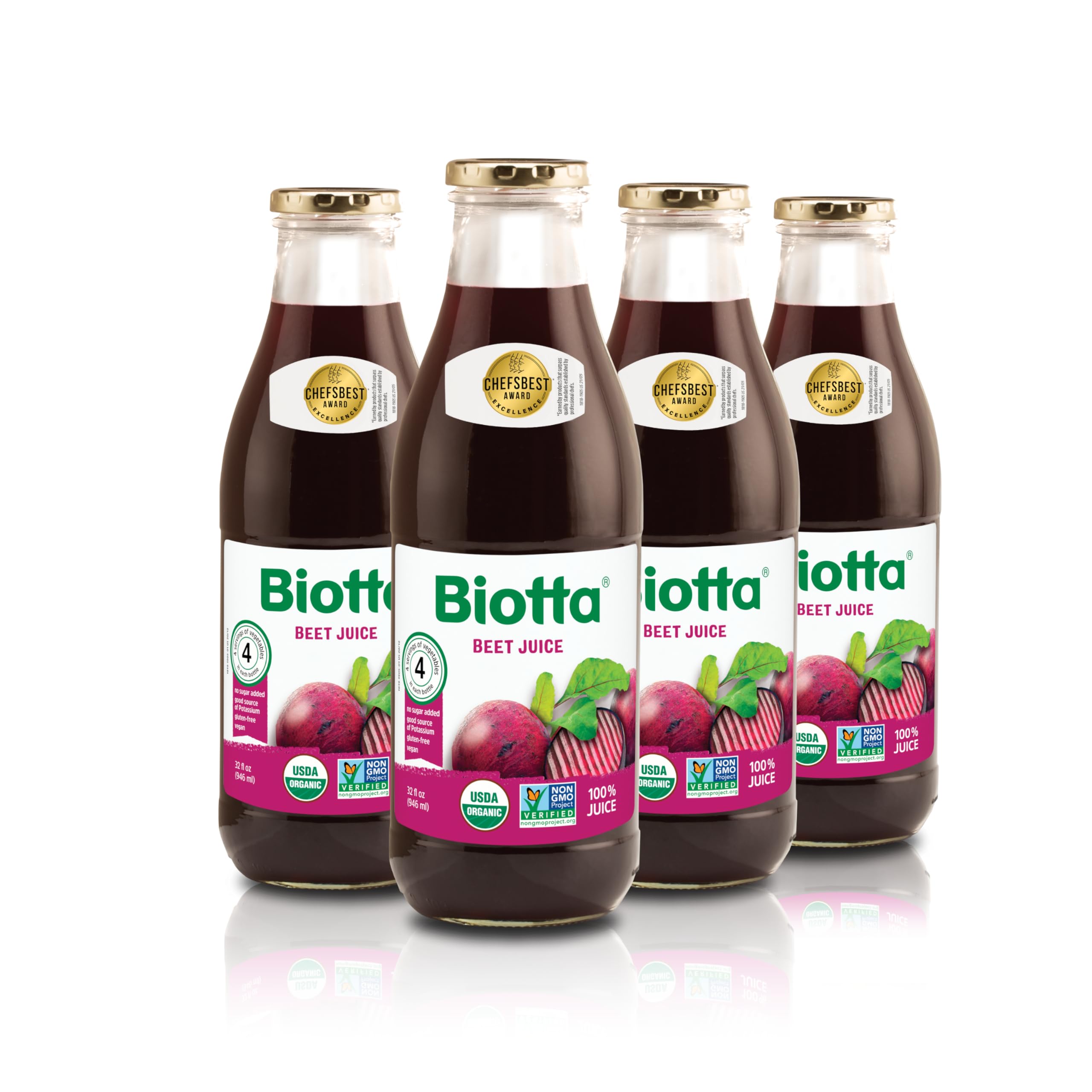 Biotta Organic Beet Juice bottle on a table showing vibrant color and natural ingredients for daily vitality