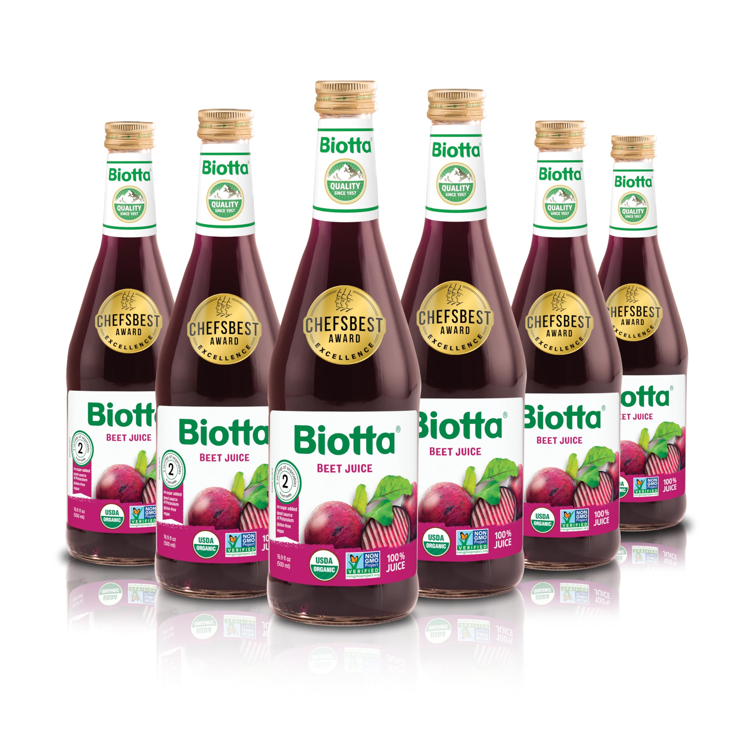 Biotta Organic Beet Juice bottle sits on a clean surface, ready for daily energy.