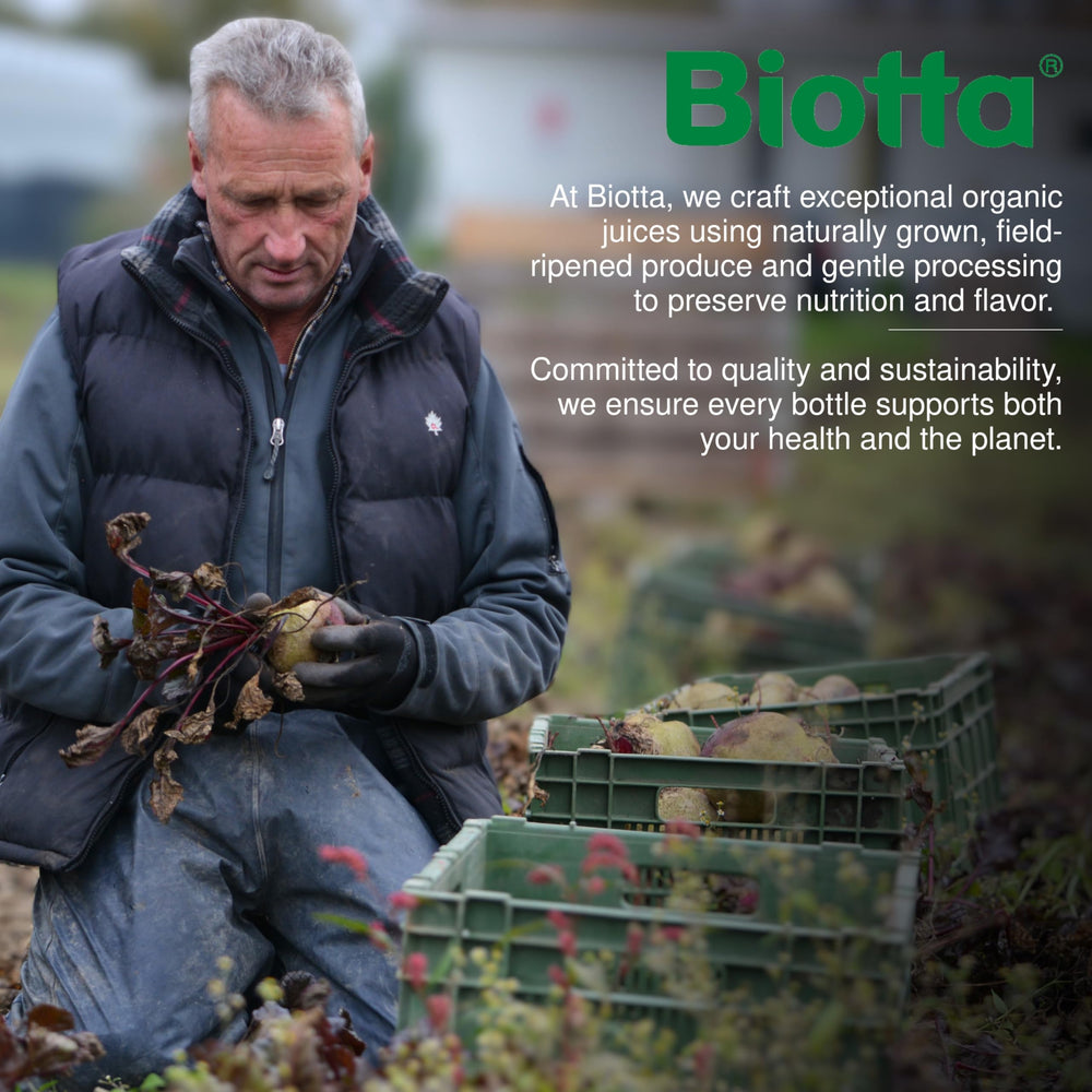 Biotta Organic Beet Juice bottle pairs with an active lifestyle for energy support.