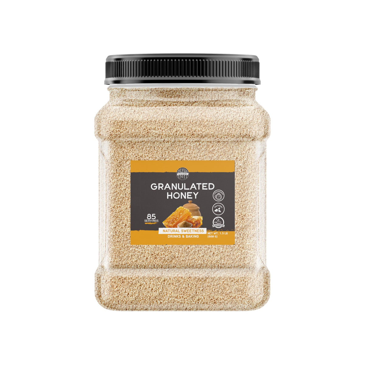 Birch & Meadow granulated honey in resealable bag for easy storage and sweetening.