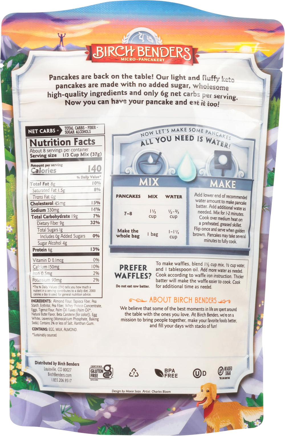 Birch Benders griddle cakes front packaging, showcasing keto-friendly ingredients.