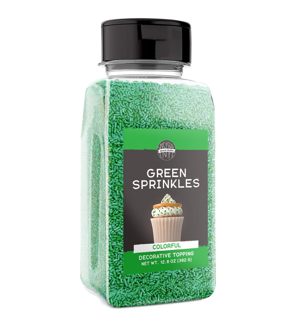 Birch & Meadow Green Sprinkles front view adds vibrant color to desserts.