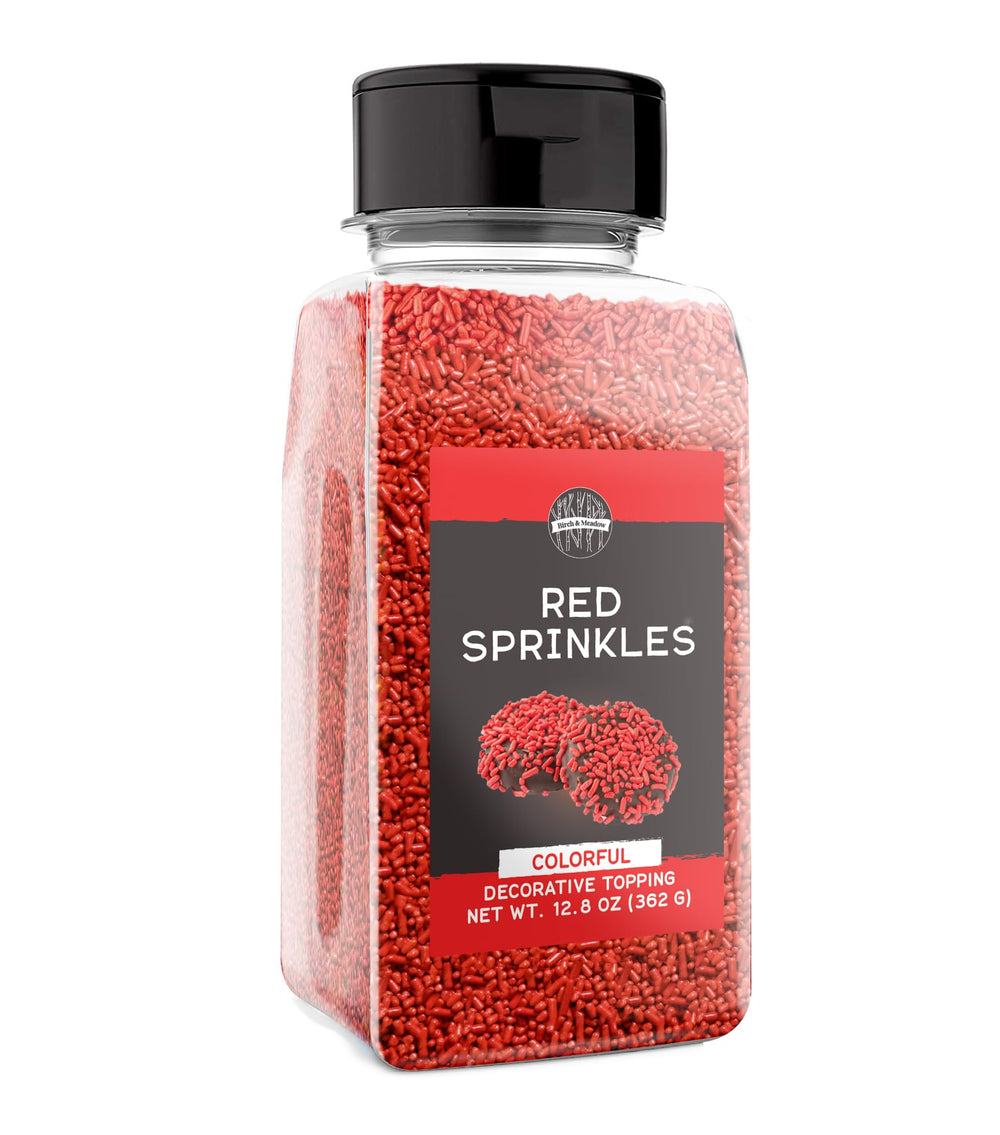 Birch & Meadow Red Sprinkles brighten cakes for festive decoration.