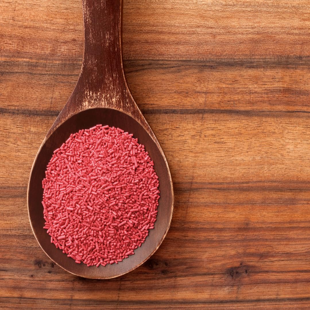 Birch & Meadow Red Sprinkles are easy to dispense from a resealable bottle.