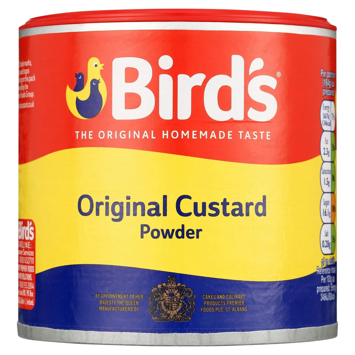 Bird's Custard Powder tin on the counter ready for quick, classic dessert bases.