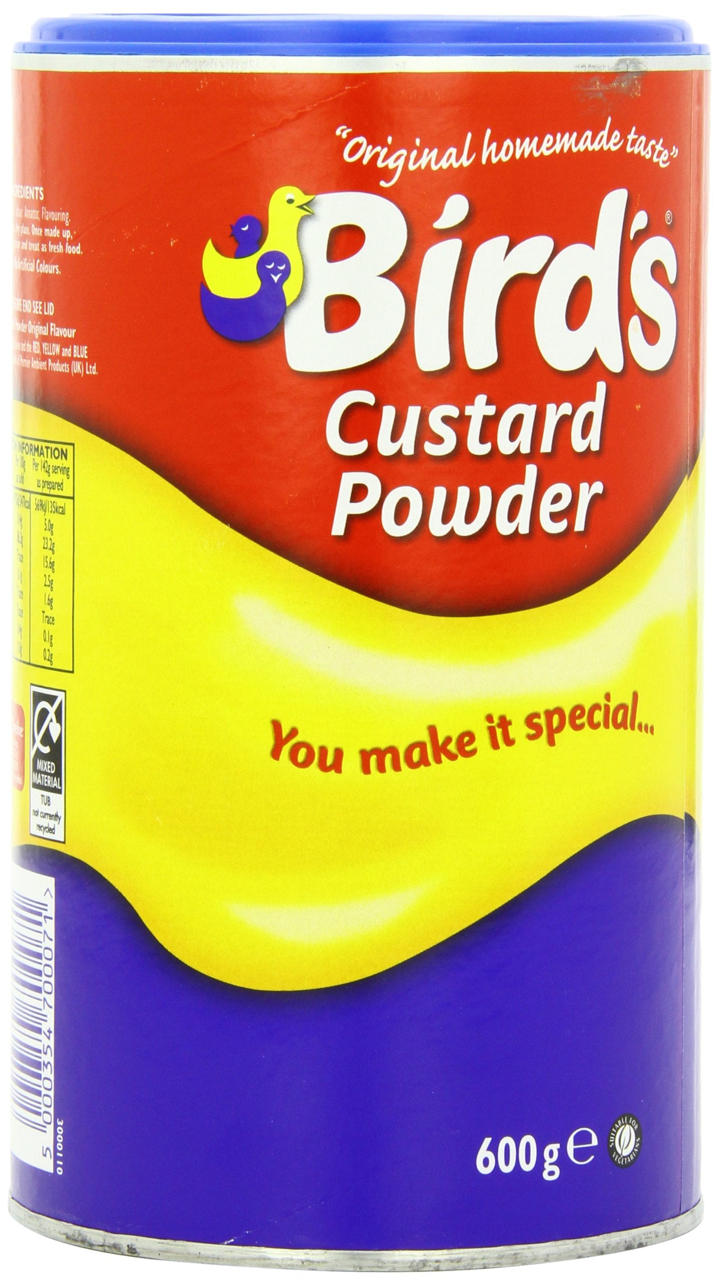 Bird's Vanilla Custard Powder contents ready to mix with milk