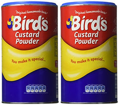 Bird's vanilla custard poured over a dessert for smooth texture.