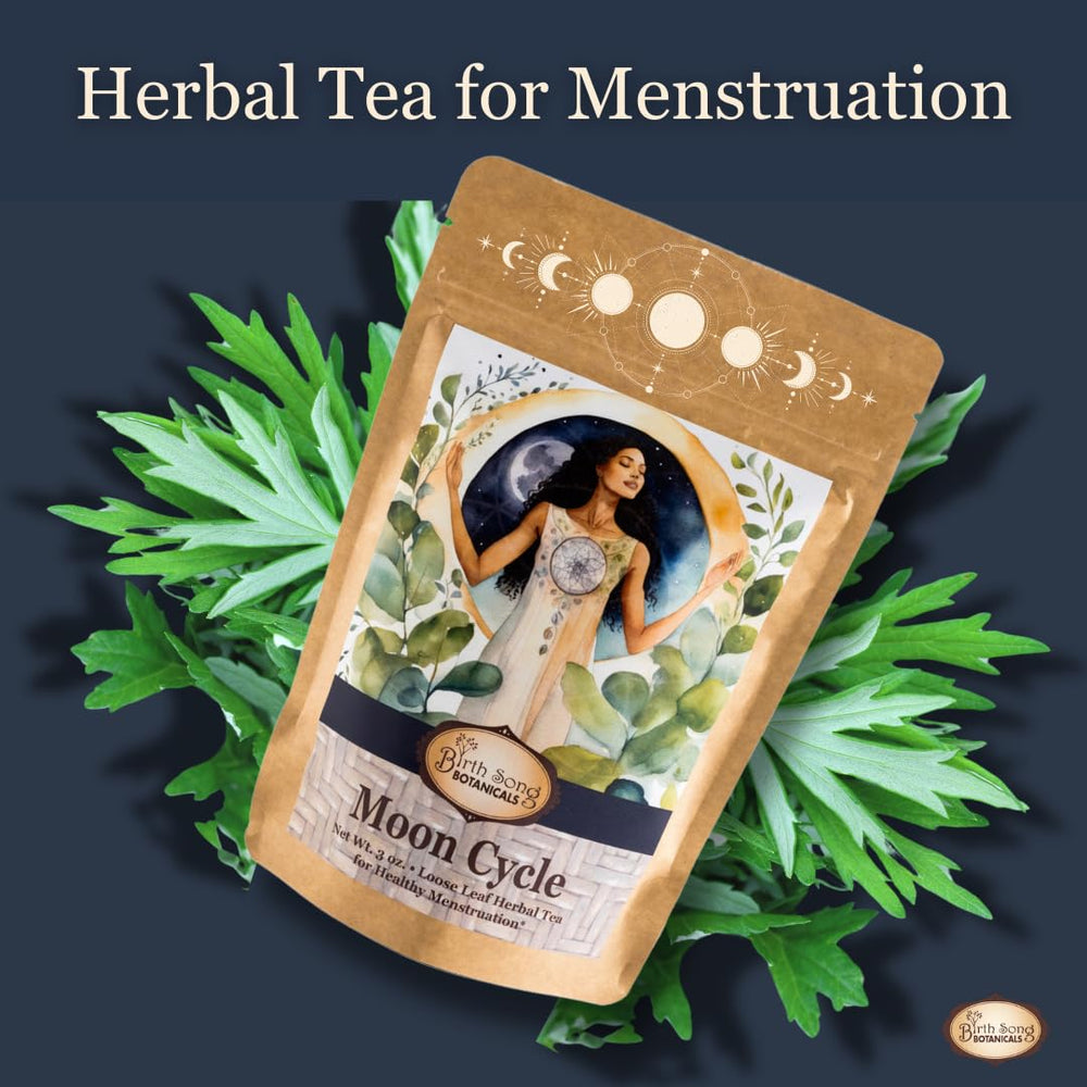 Birth Song Botanicals Moon Cycle Tea steaming cup inviting daily ritual