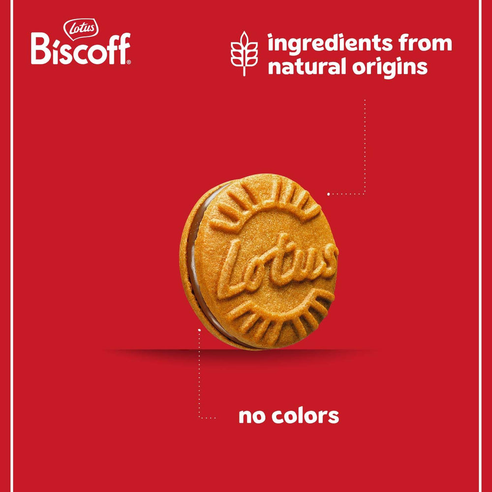 Belgian-made Biscoff sandwich cookies with creamy milk chocolate filling.