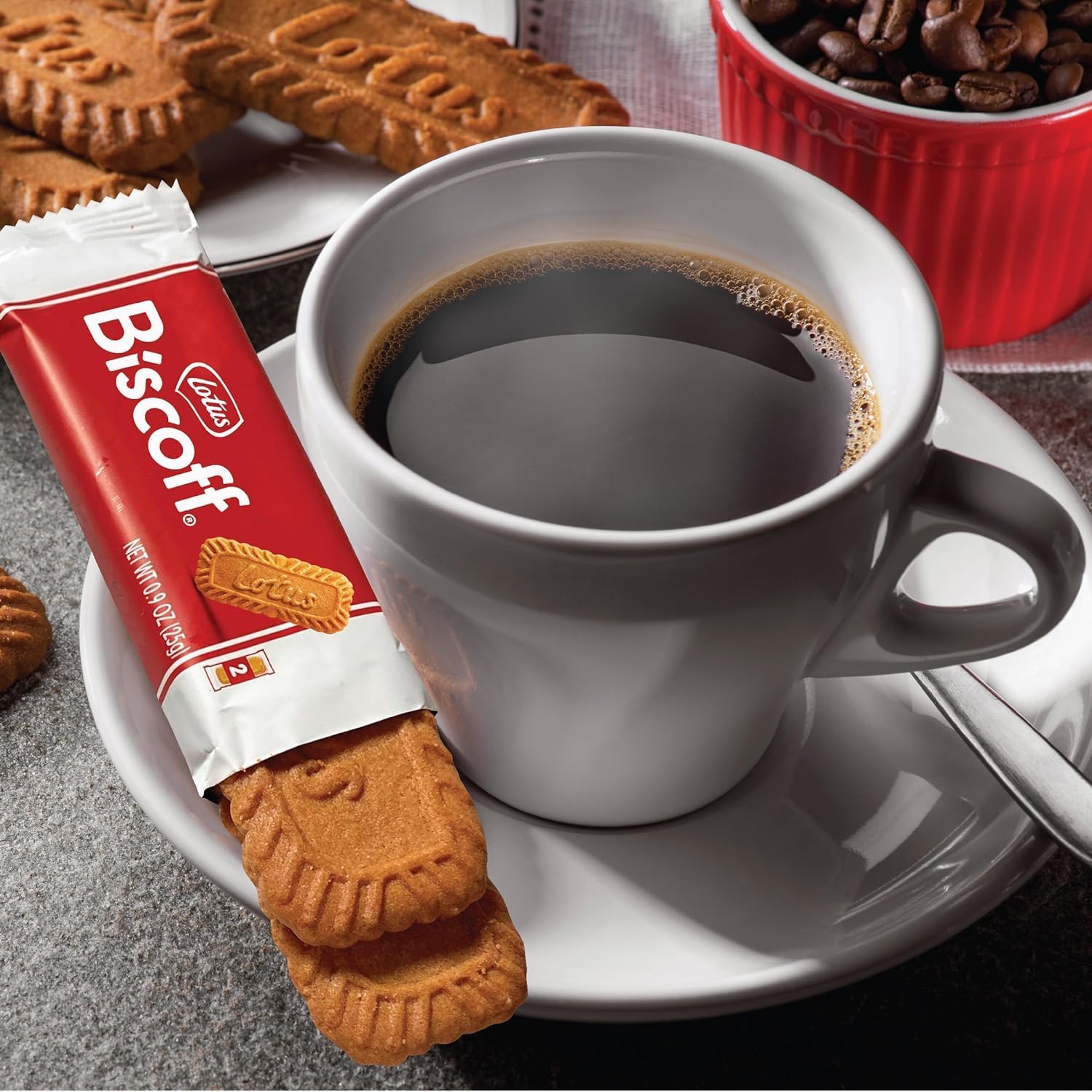 Lotus Biscoff brand packaging design visible on the display box.