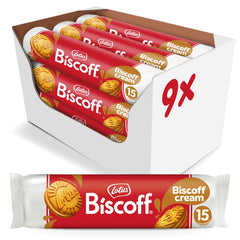 Lotus Biscoff sandwich cookies pack shown for convenient nine-pack sharing