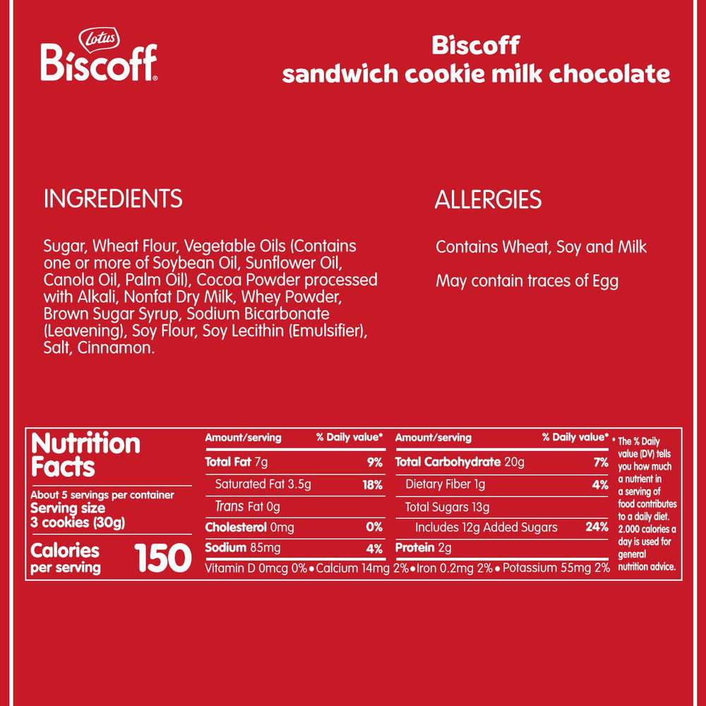 Biscoff milk chocolate cream sandwich cookies pack of nine on a surface for sharing
