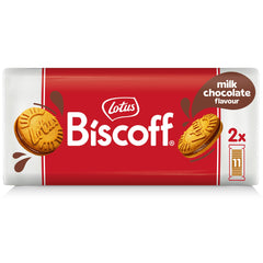 Biscoff sandwich cookie with milk chocolate cream, ideal for sharing.