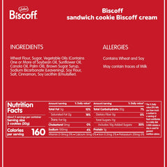 Lotus Biscoff sandwich cookies with creamy filling close-up.