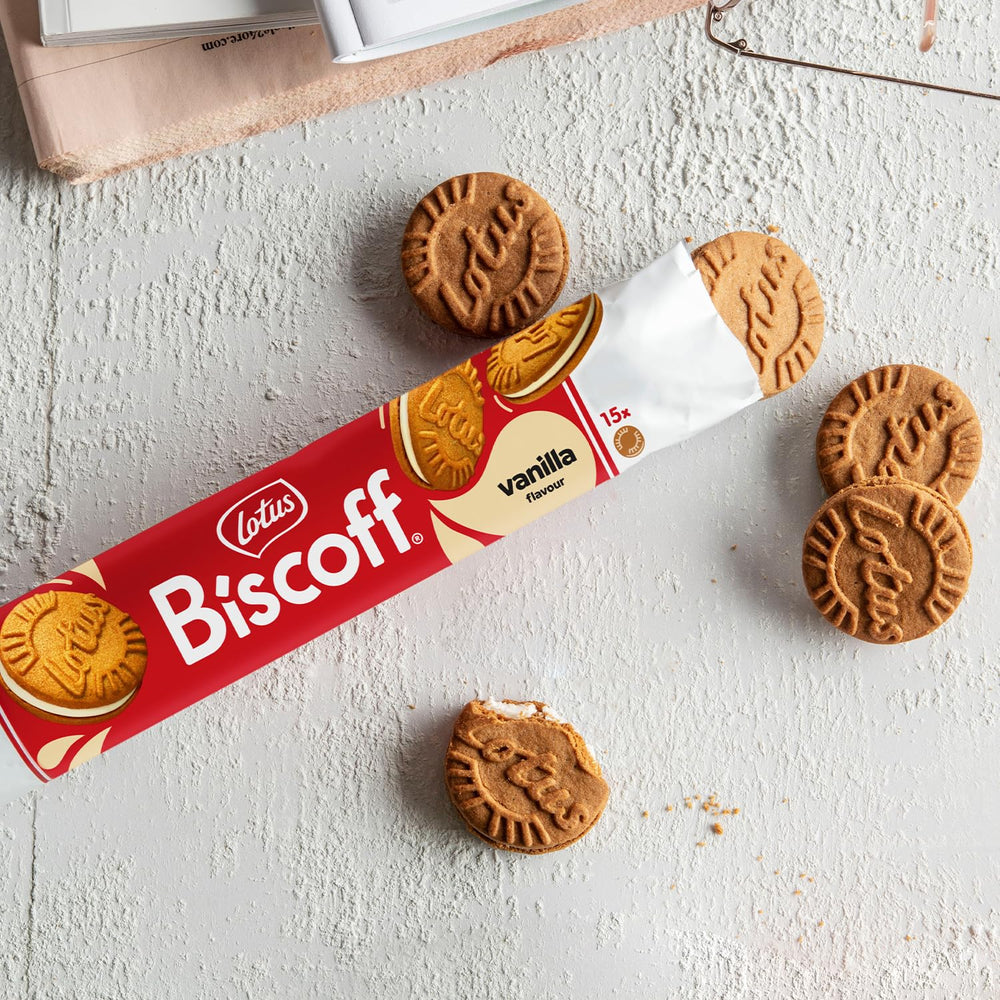 9-pack packaging of Lotus cookies for easy gifting and stocking