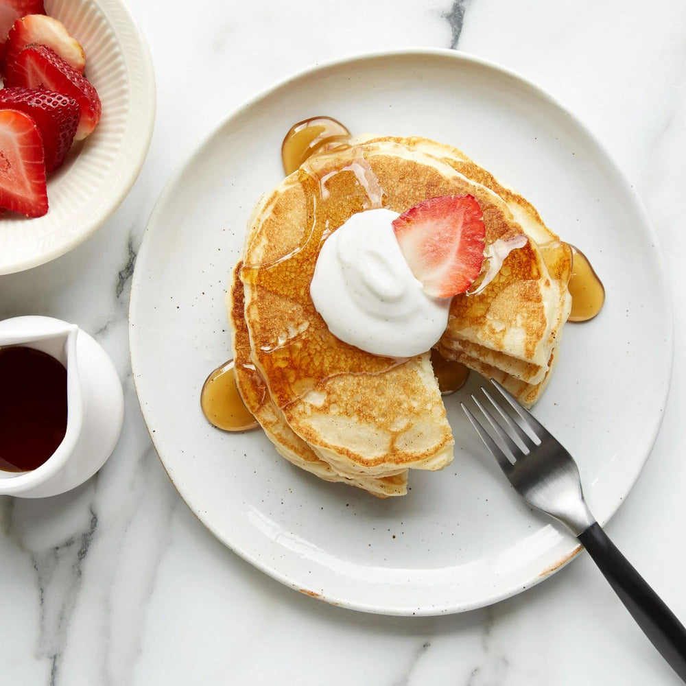 Bisquick pancake stack ready to serve a family breakfast.