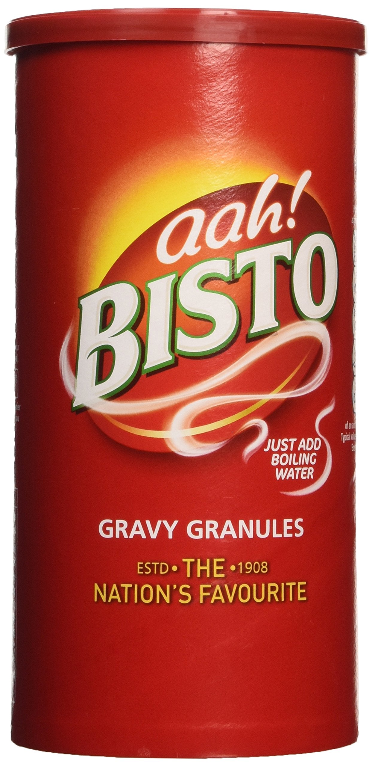 Bisto Beef Gravy Granules 450g tub pour for quick, rich beef gravy at family dinners.
