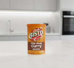 Bisto Chip Shop Curry Sauce with pies for savory, comforting plates