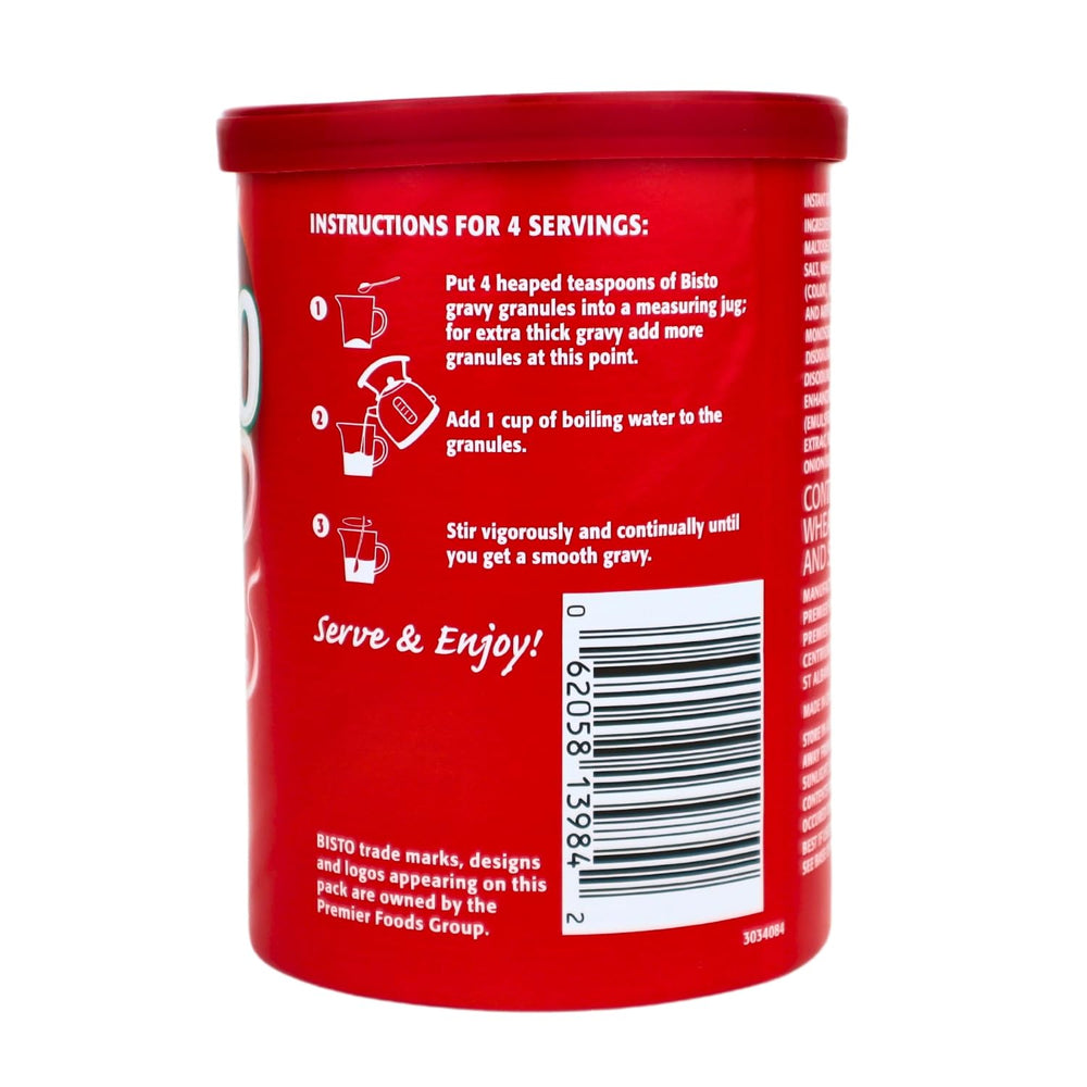 Pouring Bisto Gravy Granules to create smooth, quick gravy.