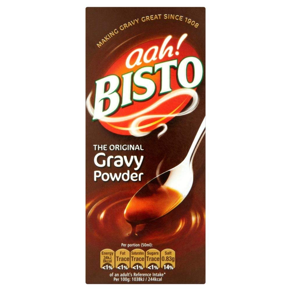 Bisto Original gravy powder 200g pack adds rich flavor to roasts.