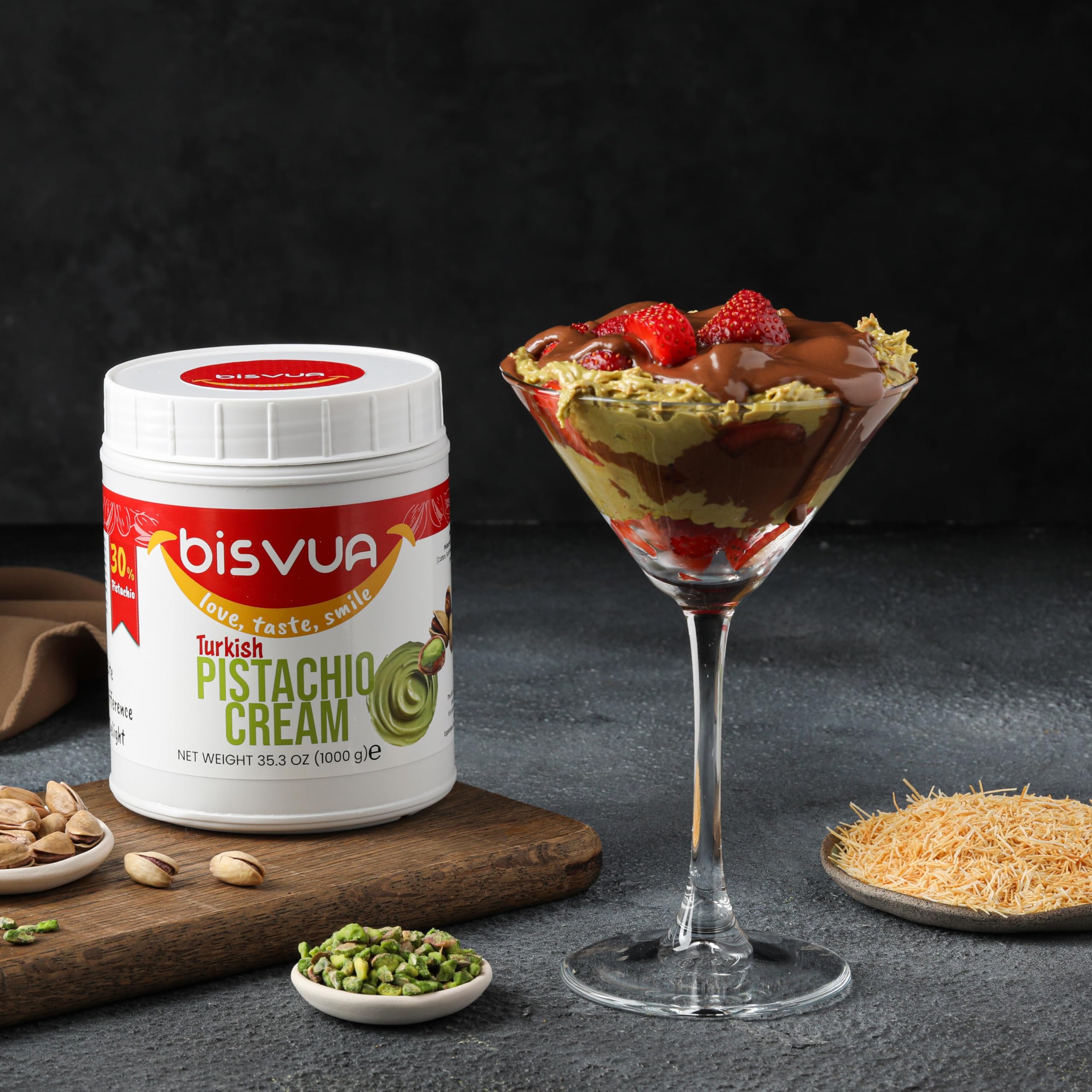 Bisvua Dubai pistachio chocolate bar finish enhancing desserts.