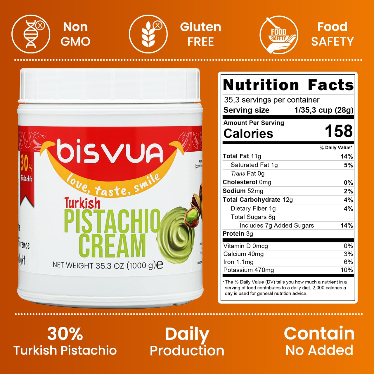 Bisvua pistachio butter spread ideal for baking and toppings.