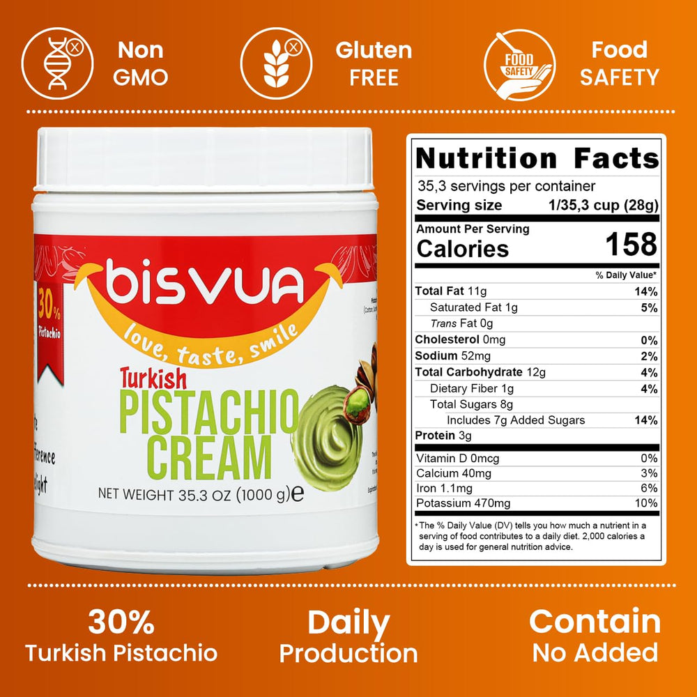 Bisvua pistachio butter spread ideal for baking and toppings.