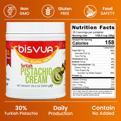 Bisvua pistachio butter spread ideal for baking and toppings.