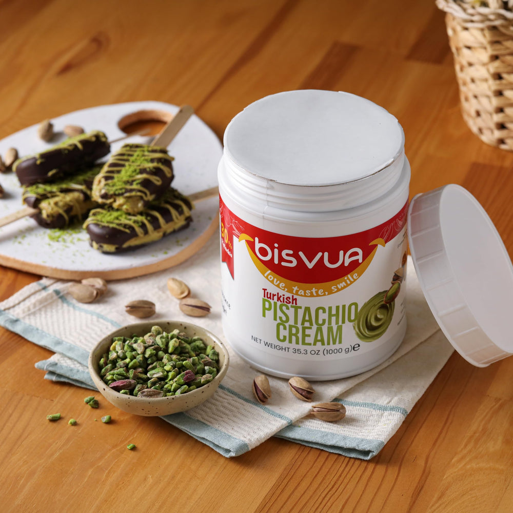 Bisvua pistachio ice cream creation with creamy texture.