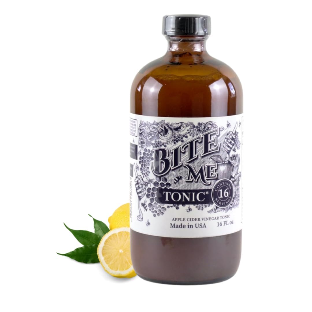 Bite Me Tonic bottle with apple cider vinegar, ideal for daily refreshment