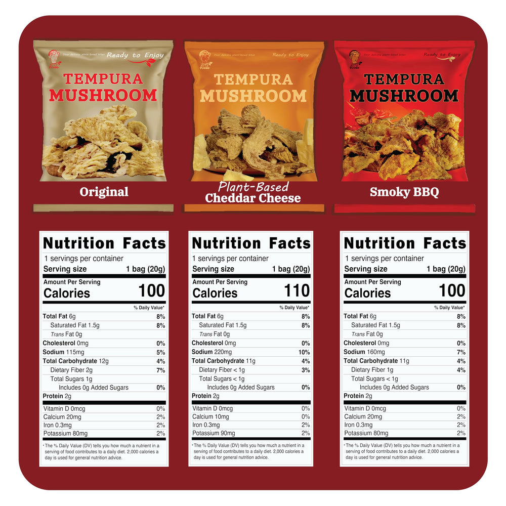 Bitetuoso Tempura Oyster Mushrooms whole mushrooms close-up, authentic texture ideal for snacking.