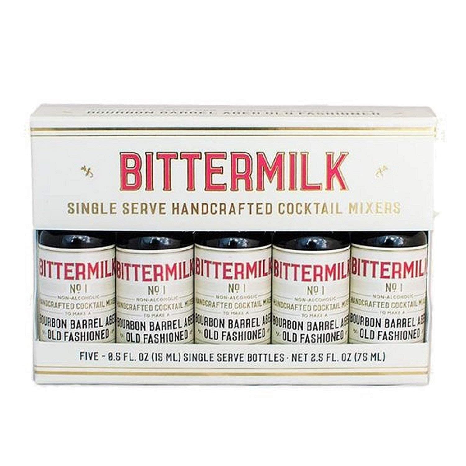 Bittermilk No.1 old fashioned kit packaging highlights five-pack convenience.