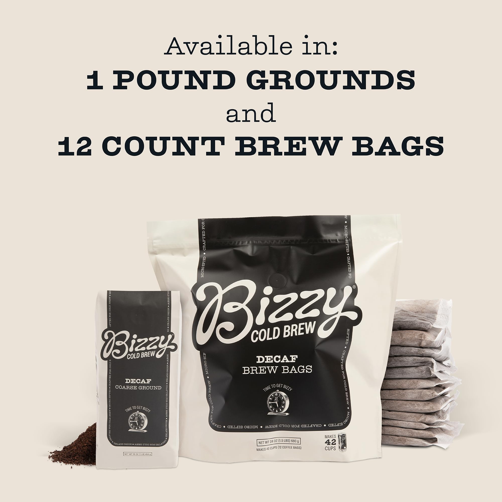 Bizzy Cold Brew coarse-ground for easy pour-over or cold brew prep.