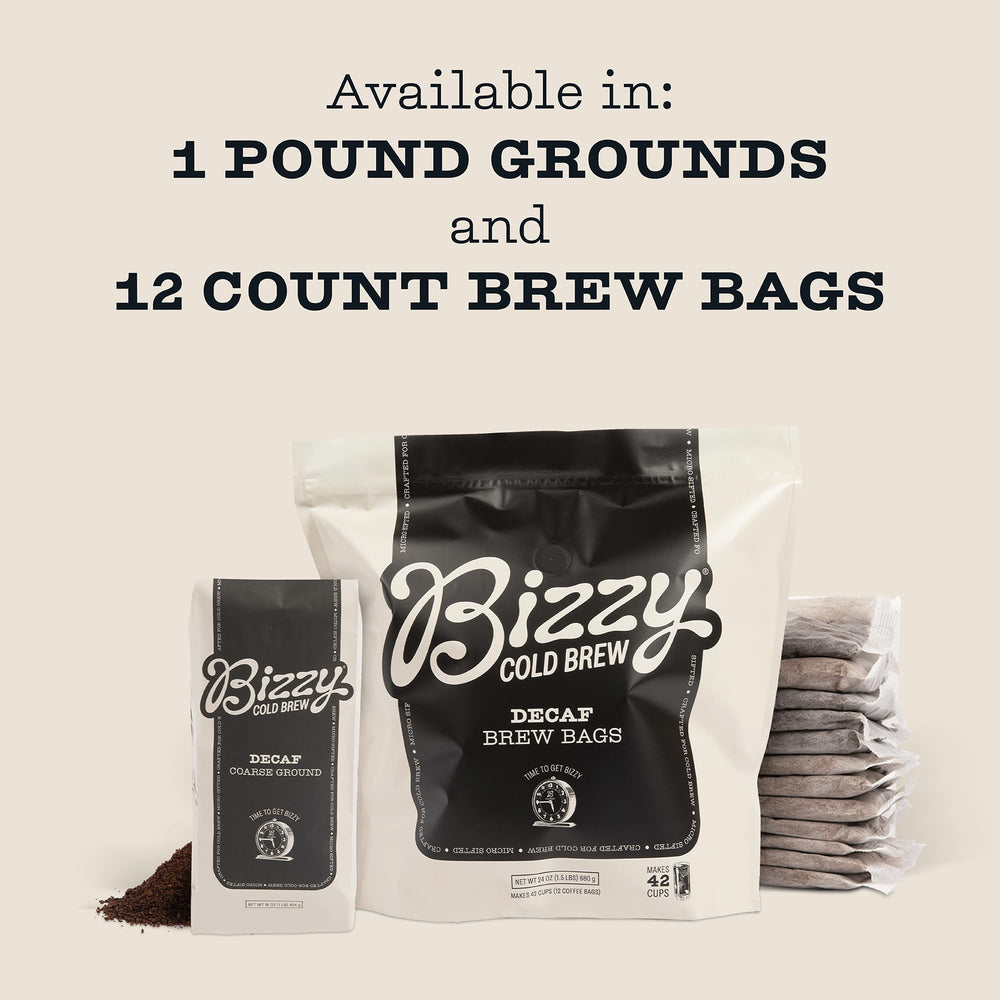 Bizzy Cold Brew coarse-ground for easy pour-over or cold brew prep.