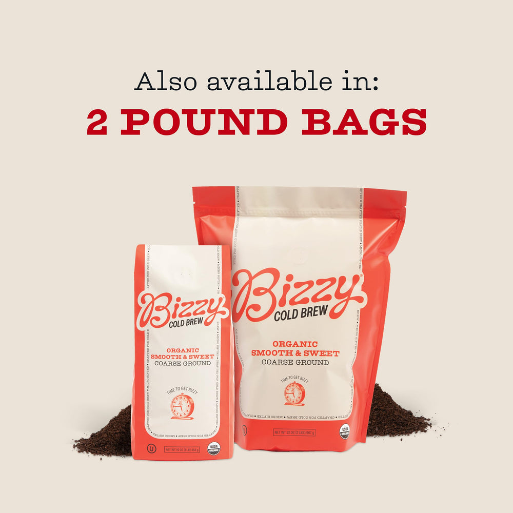 Bizzy Organic Cold Brew Arabica beans from Central and South America.