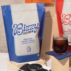 Bizzy Organic Cold Brew micro sifted for clean flavor.