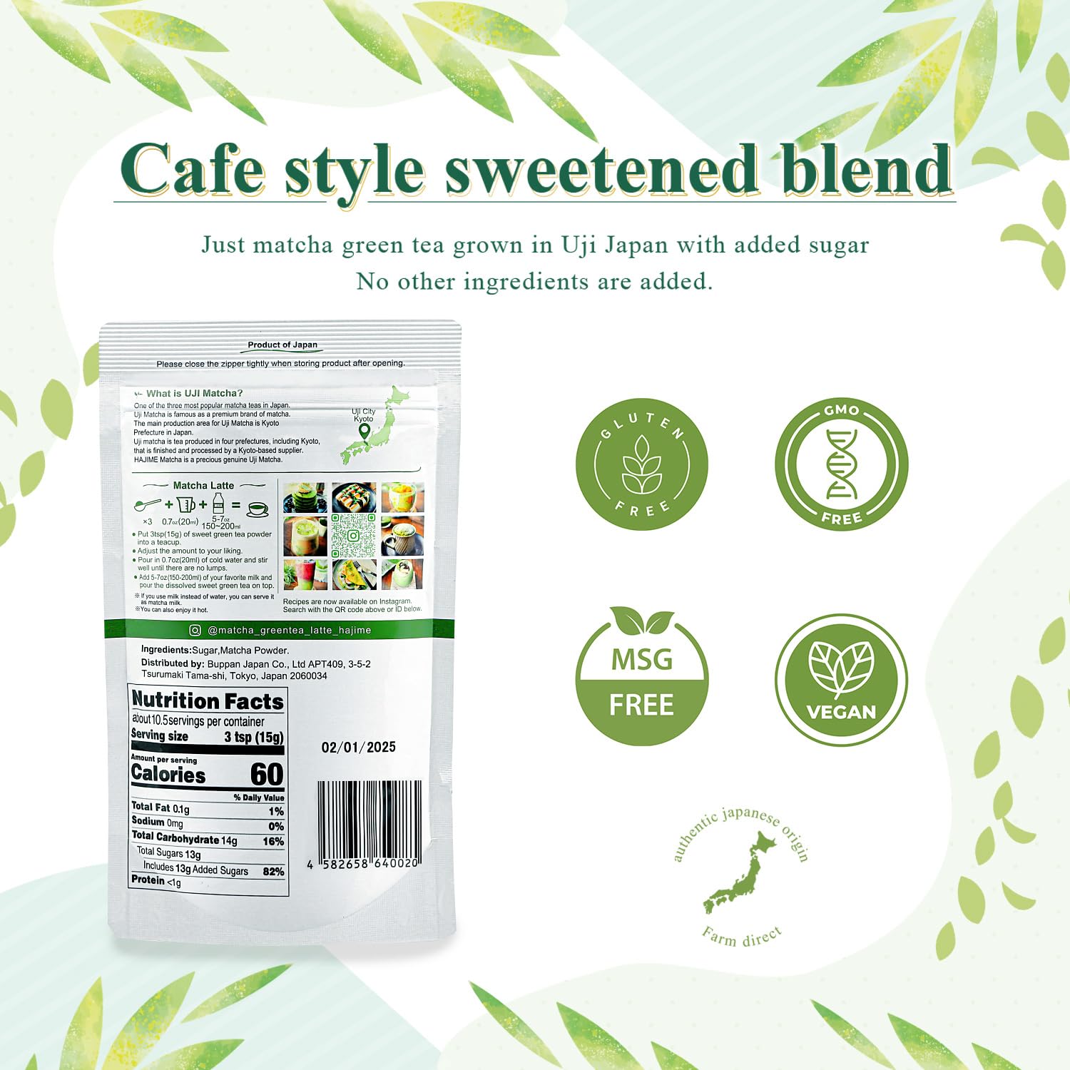 BJDesign HAJIME matcha latte powder ingredients scene for clean vegan preparation.