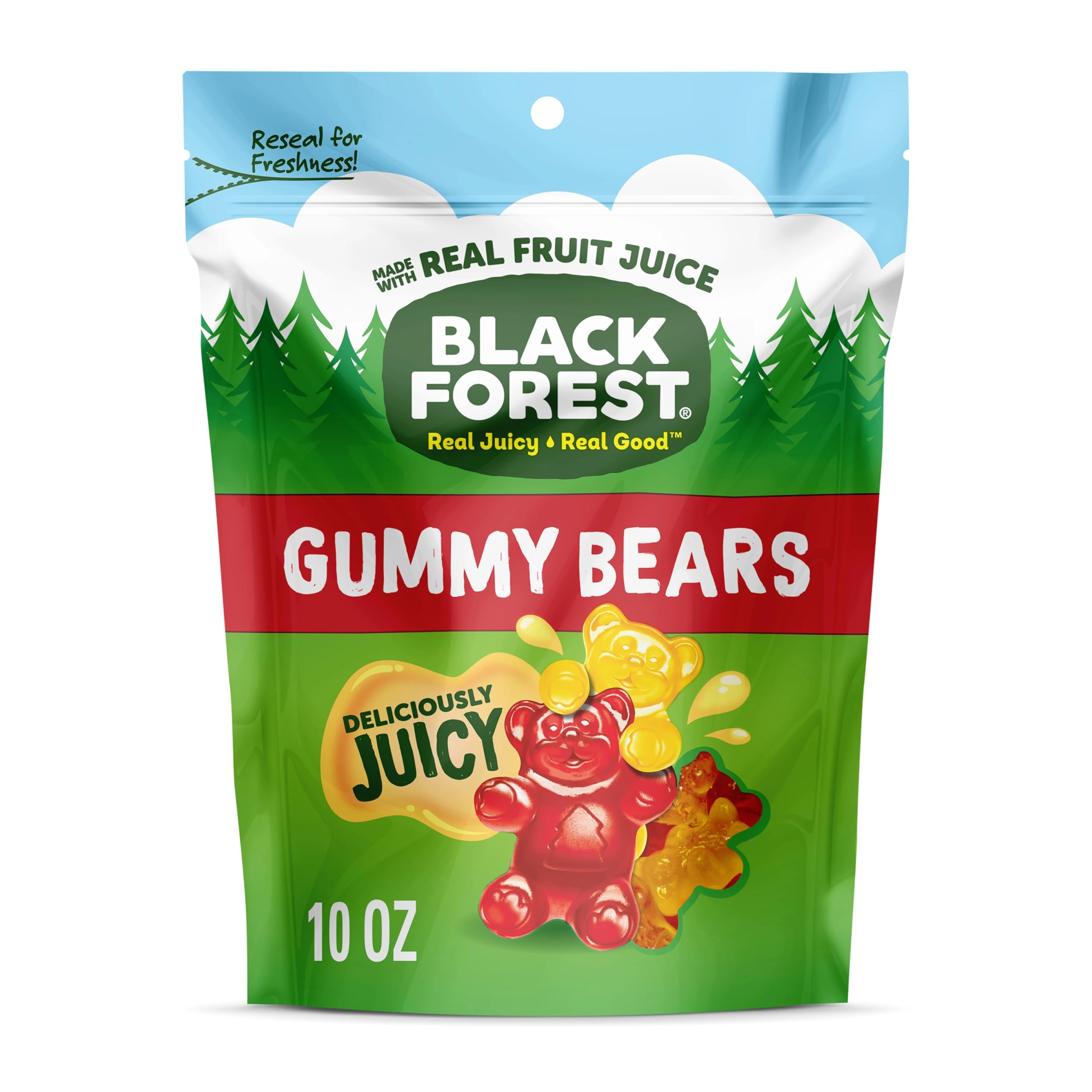 Black Forest Gummy Bears with six flavors, ready for on-the-go snacking.