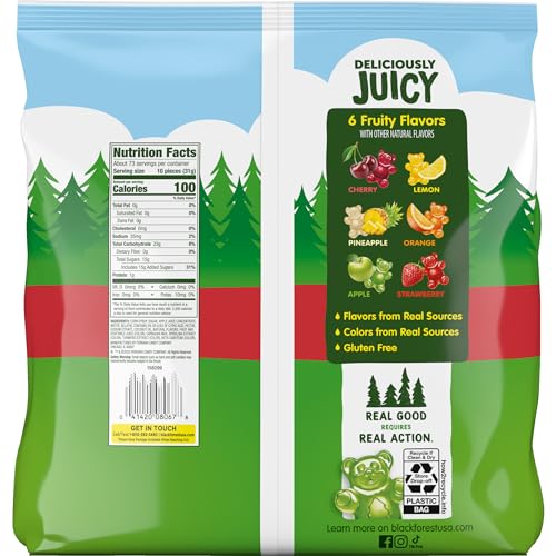 Black Forest Gummy Bears cherry flavor close-up, showcasing real fruit juice.