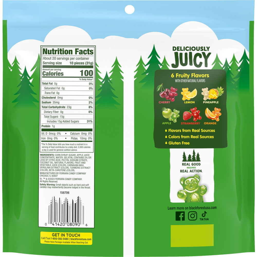 Premium fruit colors and flavors from real sources in Black Forest gummies.