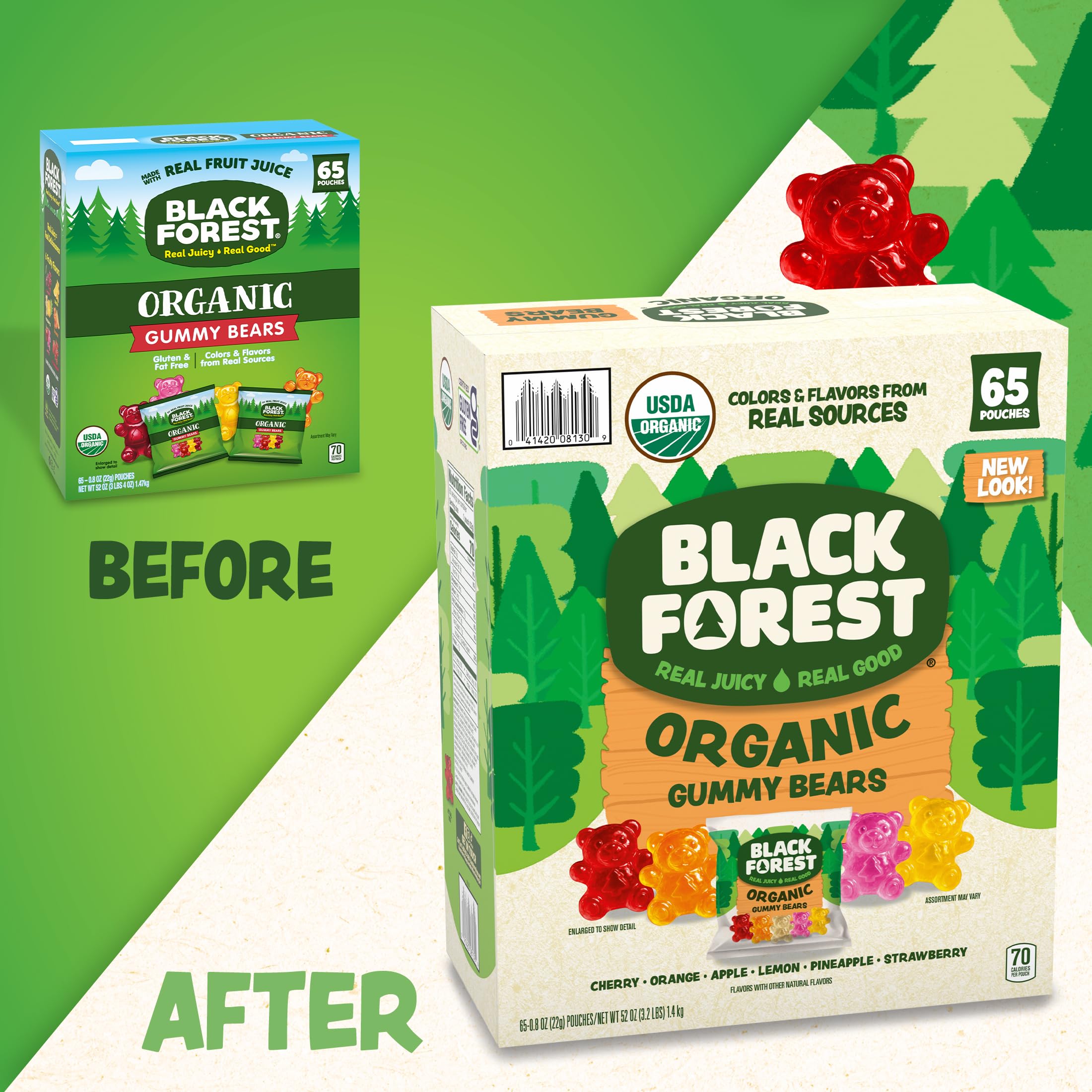 Black Forest Gummy Bears six-flavor assortment showcases bright colors.