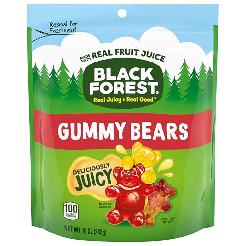 Black Forest gummy bears texture; soft, juicy consistency.