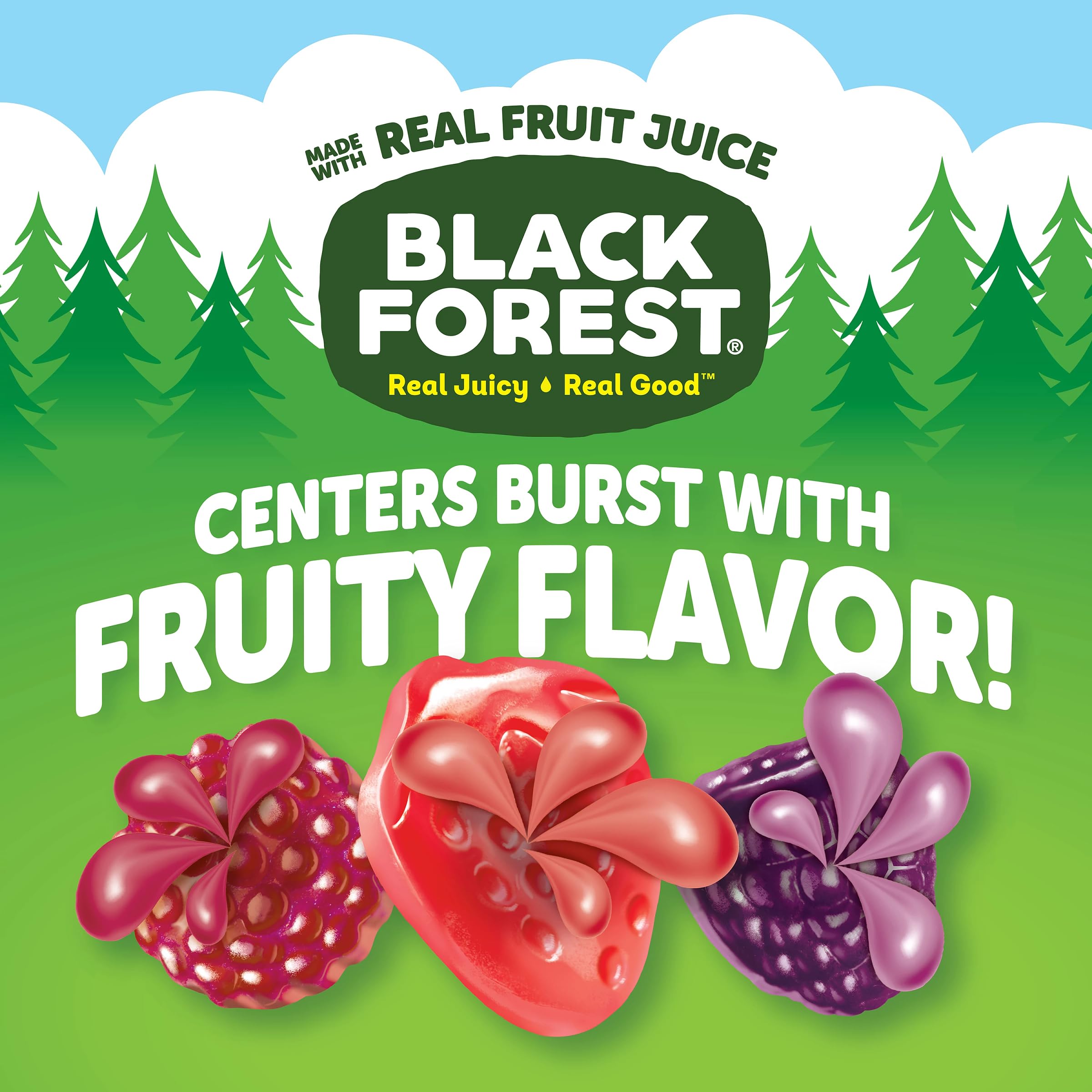 Black Forest Juicy Burst Berry Medley raspberry flavor pouch with soft chewy texture