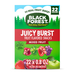 Black Forest Juicy Burst mixed fruit pouch with real fruit juice ideal for lunchboxes