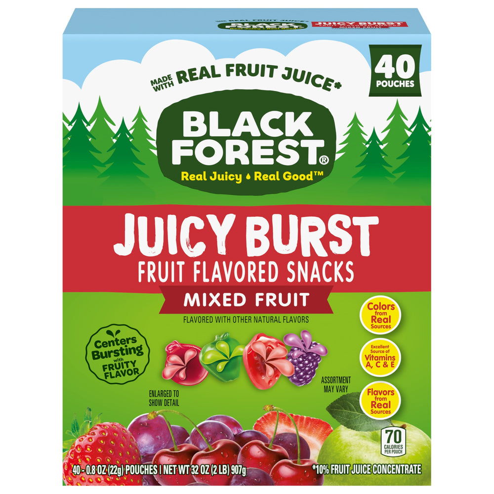 On-the-go snacking with Black Forest Juicy Burst pouches.