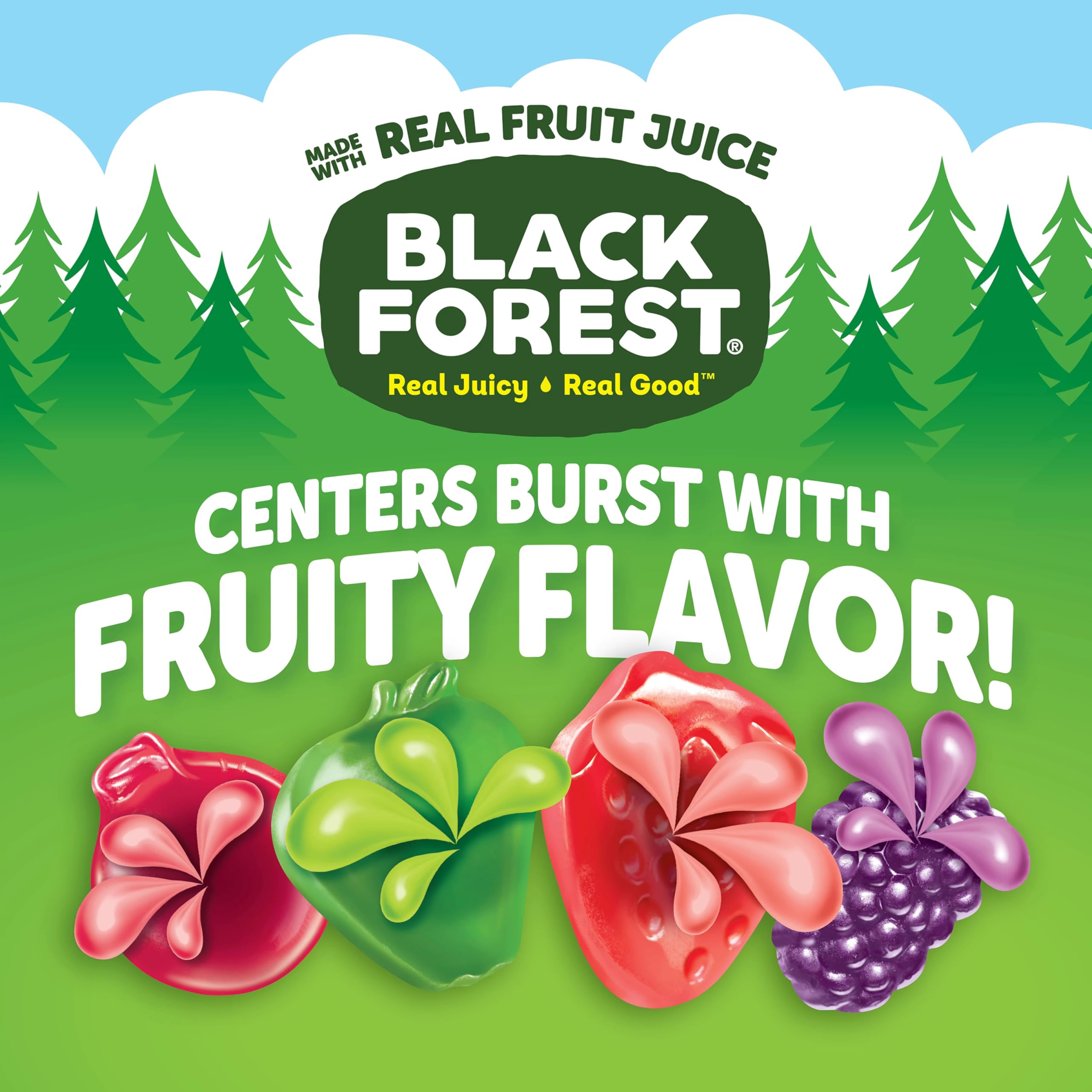 Strawberry-flavored Black Forest Juicy Burst snack, fruity and soft.