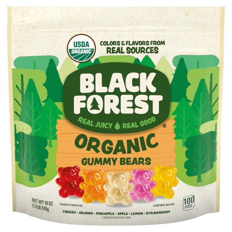Black Forest Organic Gummy Bears bag closed for fresh, on-the-go snacking.