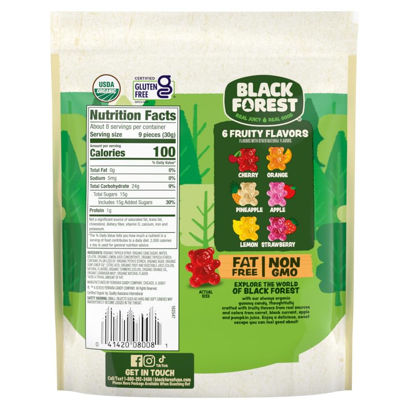 Close-up of juicy gummies from Black Forest Organic Gummy Bears for tasty snacking