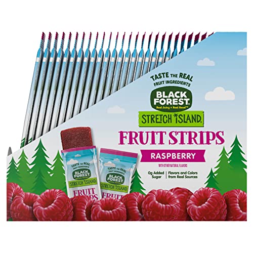 Close-up of Black Forest Stretch Island Raspberry Strip showing a soft, fruity bite.